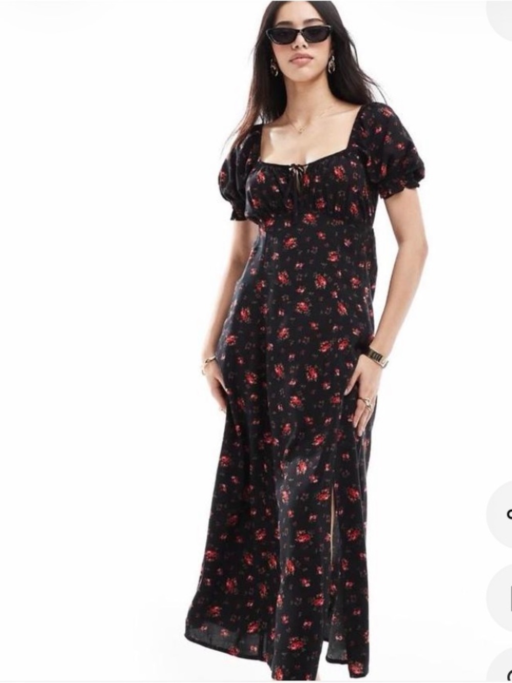 Cider Black Maxi Dress with Red Floral Accents